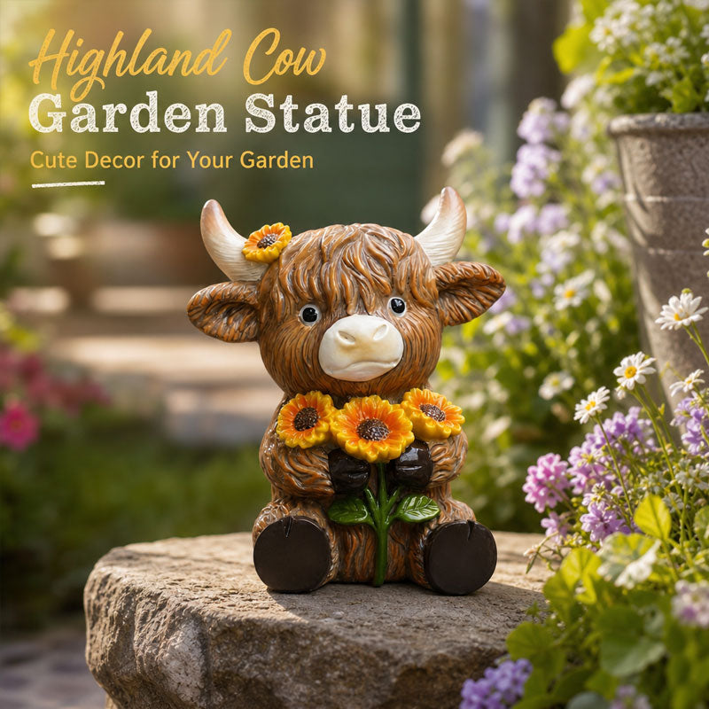 Cute Highland Cow Garden Statue - Outdoor Animal Figurine for Home & Holiday Decor | Unique Gift