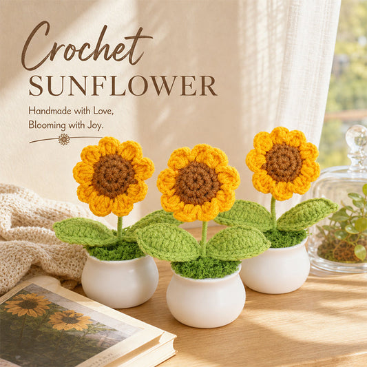 Yarn Sunflower Potted Decor – Simulated Flower Desk Ornament Gift