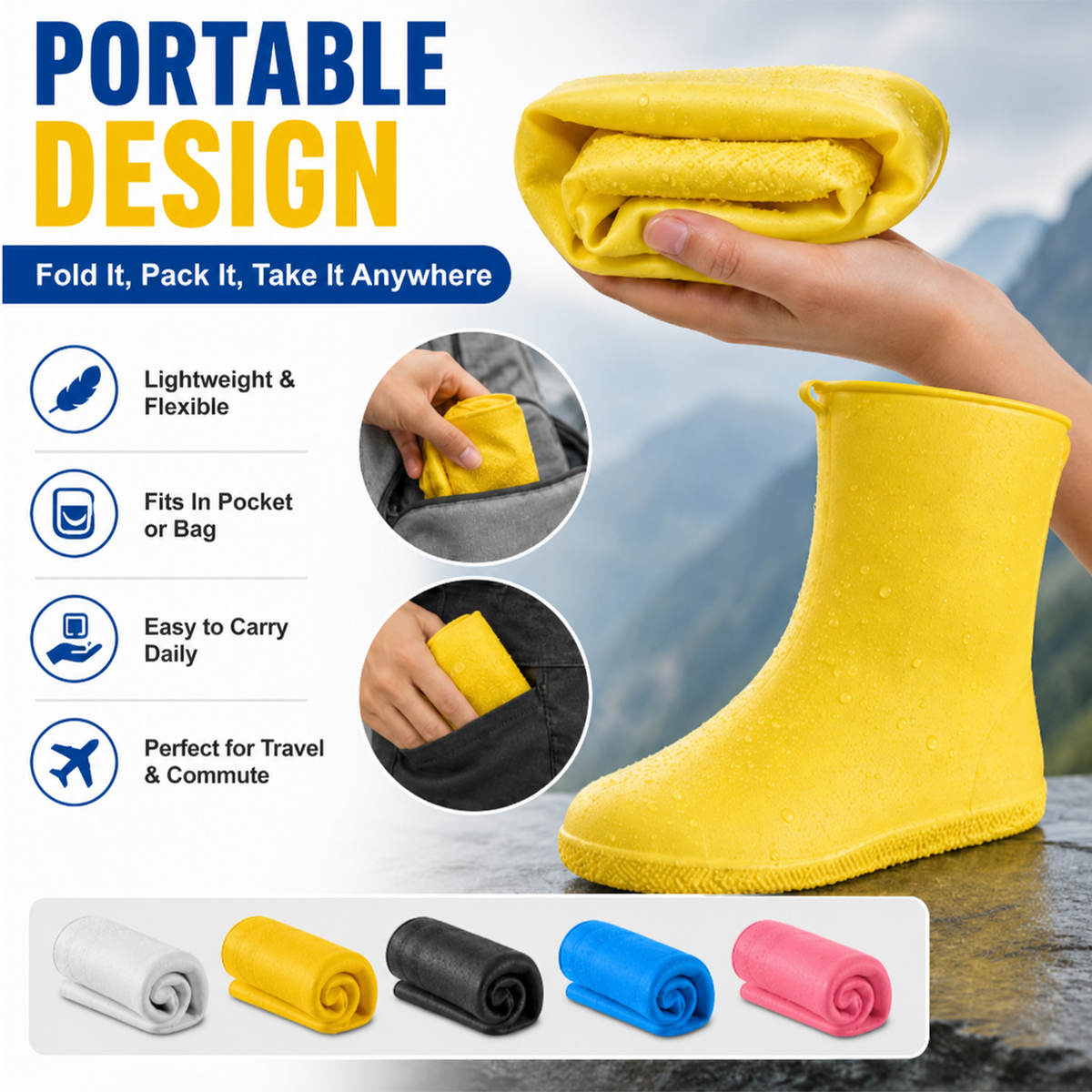 No More Wet Sneakers! Heavy-Duty Rain Boots — Non-Slip & Foldable to Fit in Your Bag 🌧️