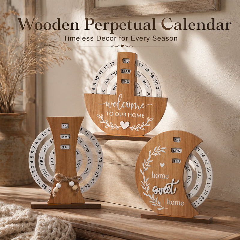 Chic Wooden Perpetual Desk Calendar - Manual Rotating Home & Office Decor