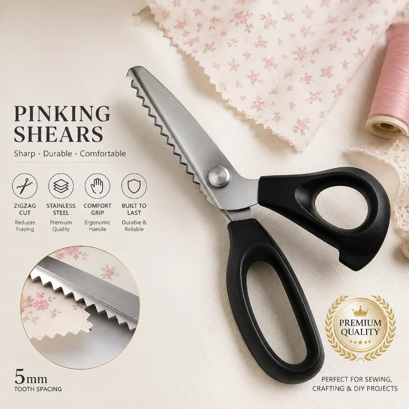 ✂️Stainless Steel Pinking Shears – 9.1" Zig Zag Fabric Scissors for Sewing, Quilting, Dressmaking & DIY Crafts