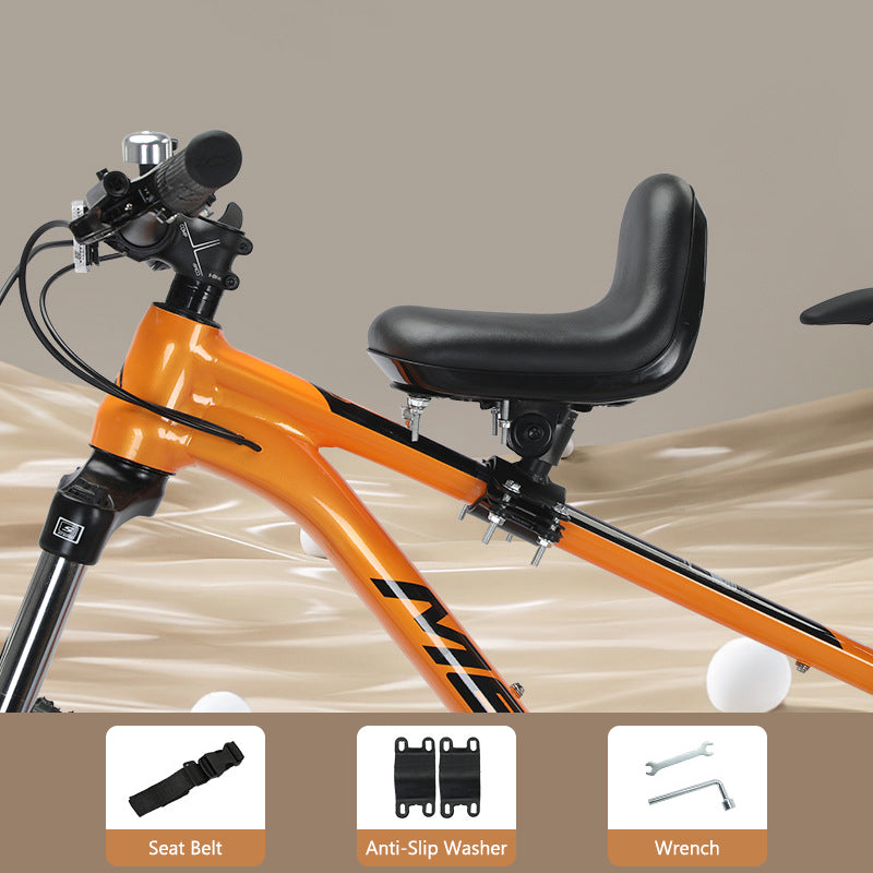 🚲Front Mounted Kids Bike Seat – Adjustable, Foldable, High-Carbon Steel Frame ✨