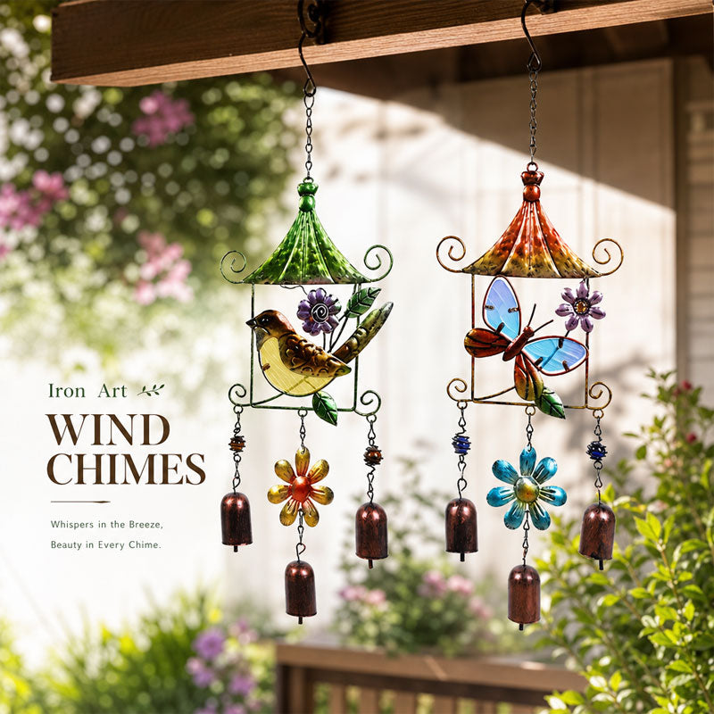 Enchanting Metal Bird & Butterfly Wind Chimes - Hand-Painted Garden & Patio Hanging Decor | Outdoor Art