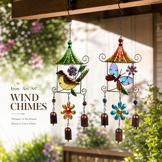 Enchanting Metal Bird & Butterfly Wind Chimes - Hand-Painted Garden & Patio Hanging Decor | Outdoor Art