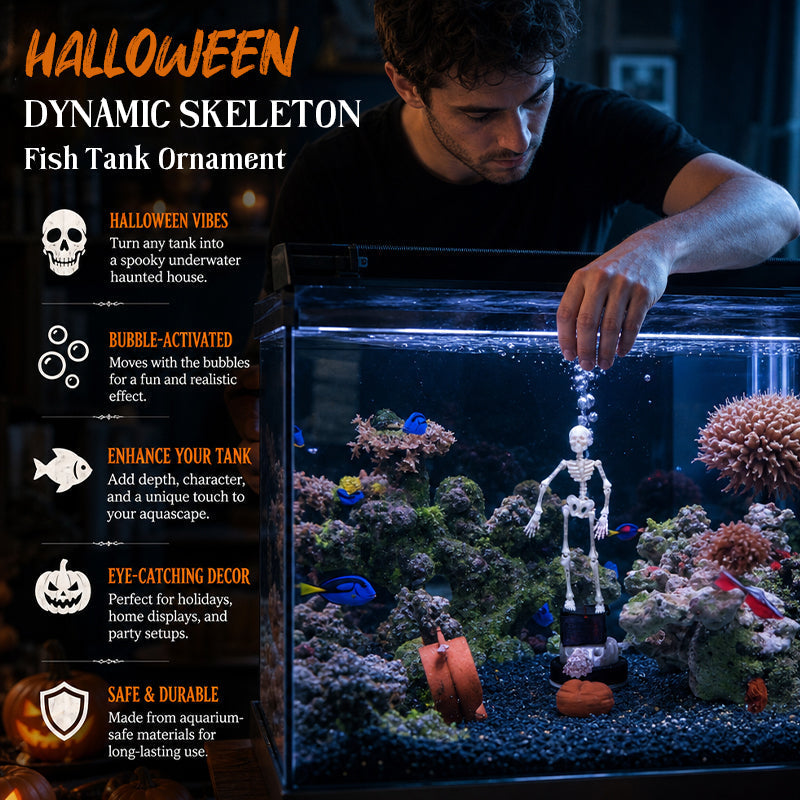 💀 Halloween Dynamic Skeleton Fish Tank Ornament: Air-Driven Aquarium Decor!🐠