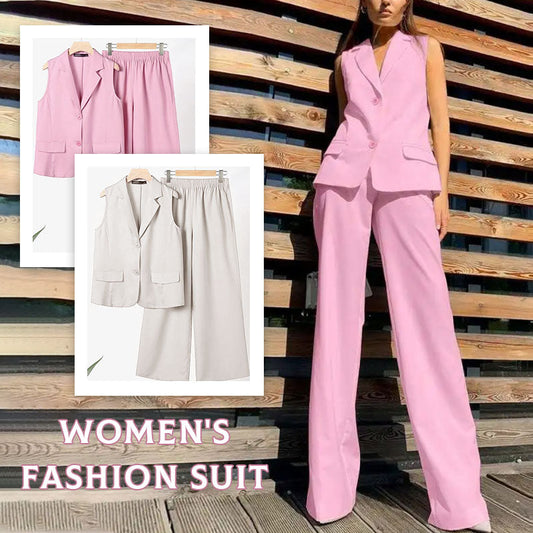 💖Stylish Sleeveless Blazer And High-Waisted Trousers Set For Women