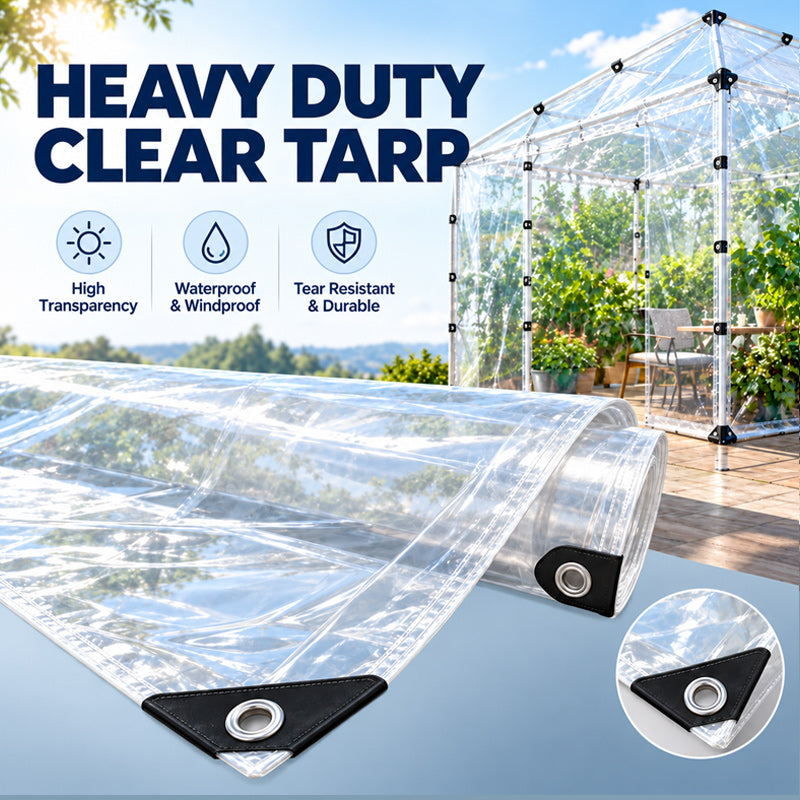 🌧️☀️ Transparent, waterproof PE tarp with reinforced edges for outdoor use