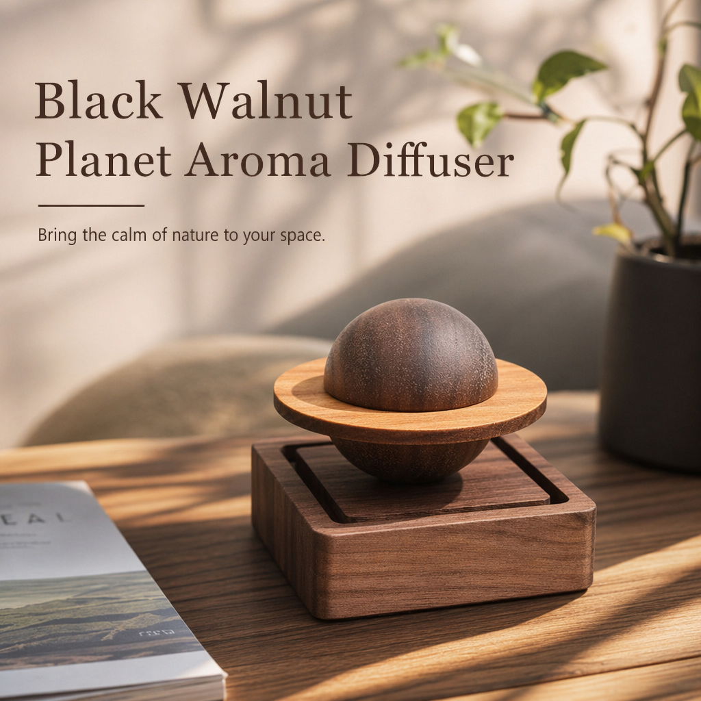 Handcrafted Wooden Planet Aroma Diffuser - Black Walnut & Sapele Essential Oil Diffuser for Home & Car