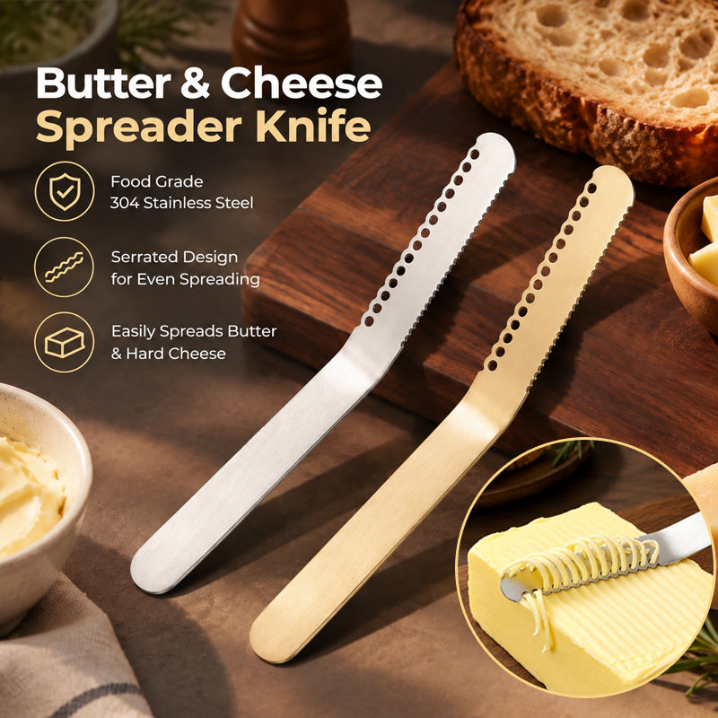 🧈🍽️Multi-Function Butter & Cheese Spreader — Curl Edge, Serrated Side & 3 Finishes