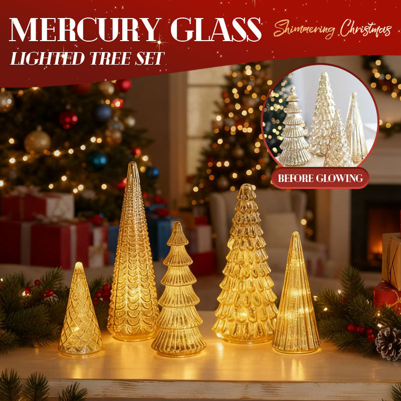 ✨ Shimmering Christmas – Mercury Glass Lighted Tree Set ✨