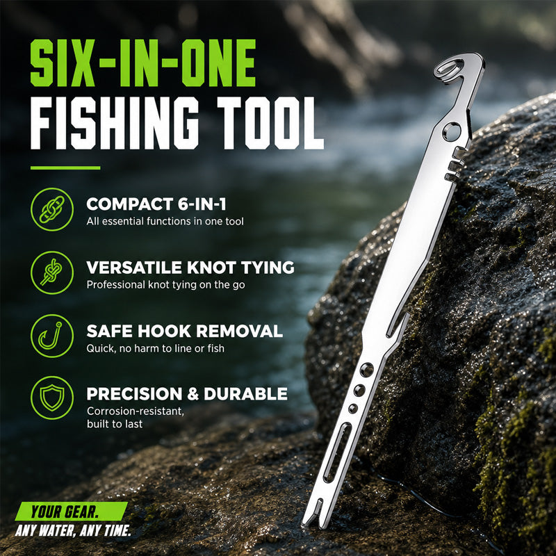 Multi-functional 6-in-1 Fishing Knotter & Hook Remover Tool