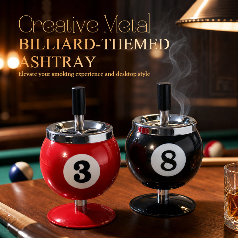 Creative Billiard Ball Metal Ashtray with Lid - Anti-Fly Ash Office Desk Decor