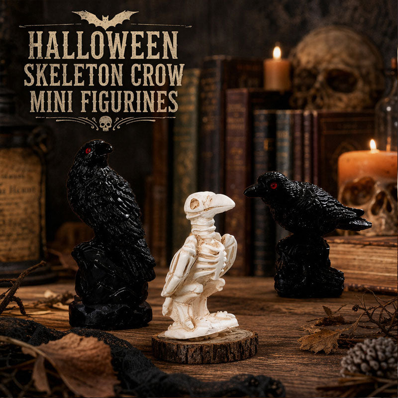 Haunting Halloween Raven & Skeleton Crow Decor - Resin Ornaments