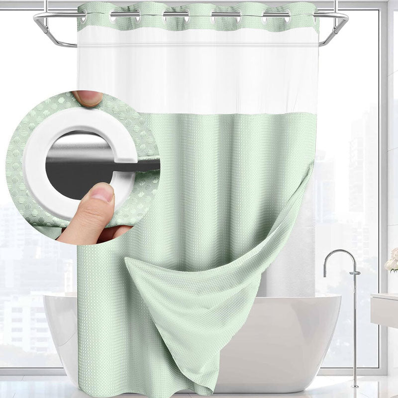 🚿 LIMITED-TIME 50% OFF! ✨ Waffle Pattern Shower Curtain – Double Waterproof, Snap Buttons, Clear Top Window 🛁