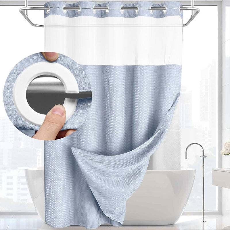 🚿 LIMITED-TIME 50% OFF! ✨ Waffle Pattern Shower Curtain – Double Waterproof, Snap Buttons, Clear Top Window 🛁