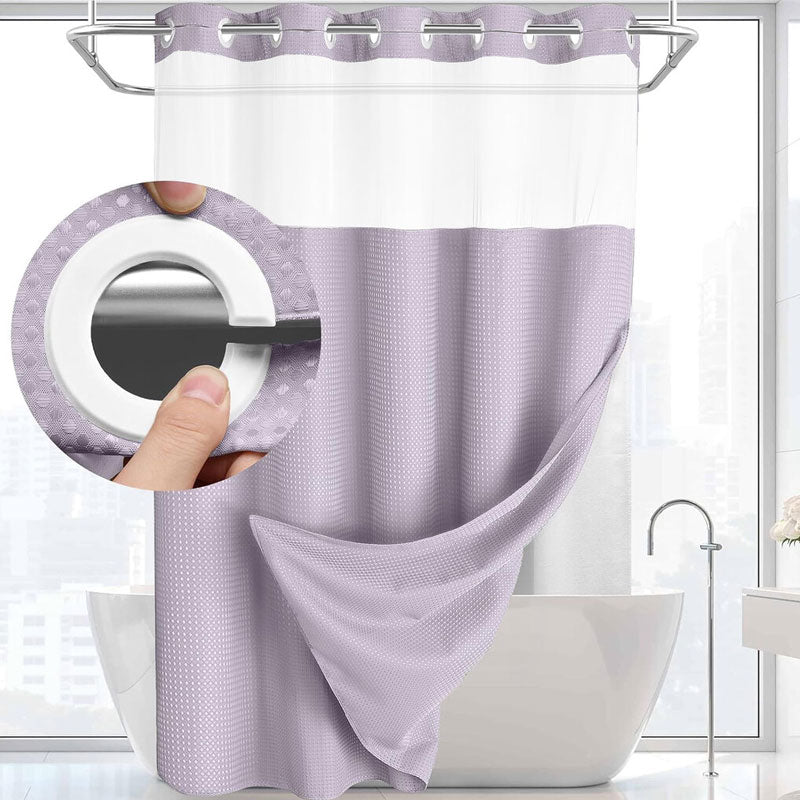 🚿 LIMITED-TIME 50% OFF! ✨ Waffle Pattern Shower Curtain – Double Waterproof, Snap Buttons, Clear Top Window 🛁