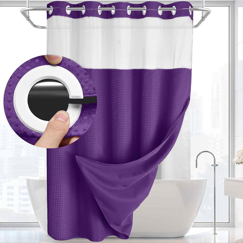 🚿 LIMITED-TIME 50% OFF! ✨ Waffle Pattern Shower Curtain – Double Waterproof, Snap Buttons, Clear Top Window 🛁