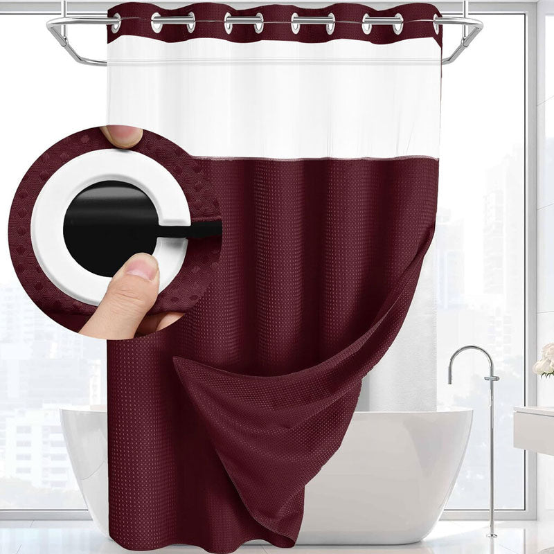 🚿 LIMITED-TIME 50% OFF! ✨ Waffle Pattern Shower Curtain – Double Waterproof, Snap Buttons, Clear Top Window 🛁