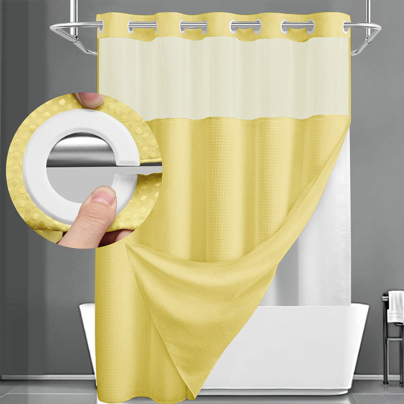 🚿 LIMITED-TIME 50% OFF! ✨ Waffle Pattern Shower Curtain – Double Waterproof, Snap Buttons, Clear Top Window 🛁