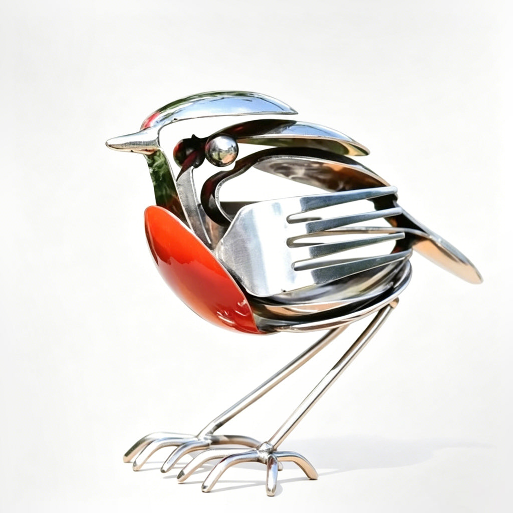 Handcrafted Scrap Metal Robin Sculpture - Unique Metal Bird Art Decor