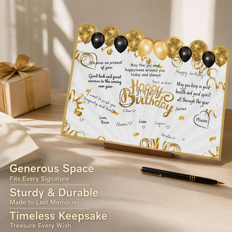 Happy Birthday Black Gold Giant Signature Guest Book & Message Card