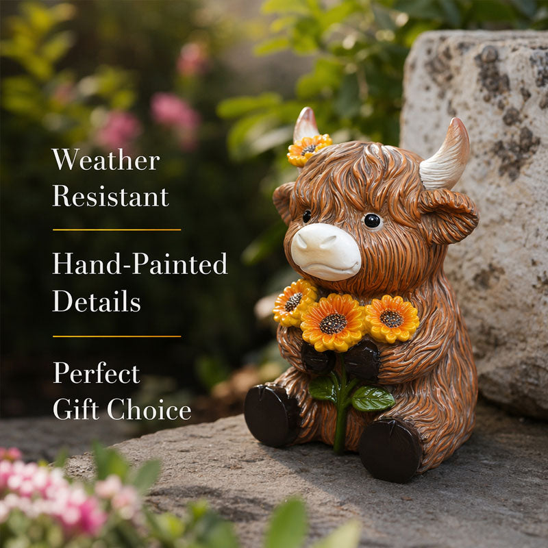 Cute Highland Cow Garden Statue - Outdoor Animal Figurine for Home & Holiday Decor | Unique Gift