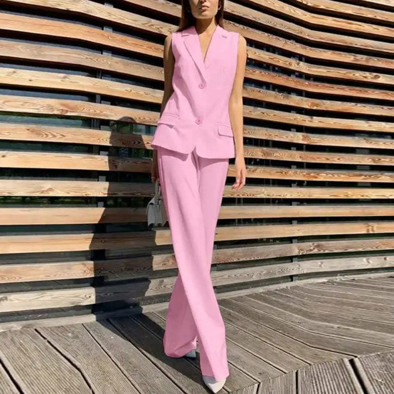 💖Stylish Sleeveless Blazer And High-Waisted Trousers Set For Women