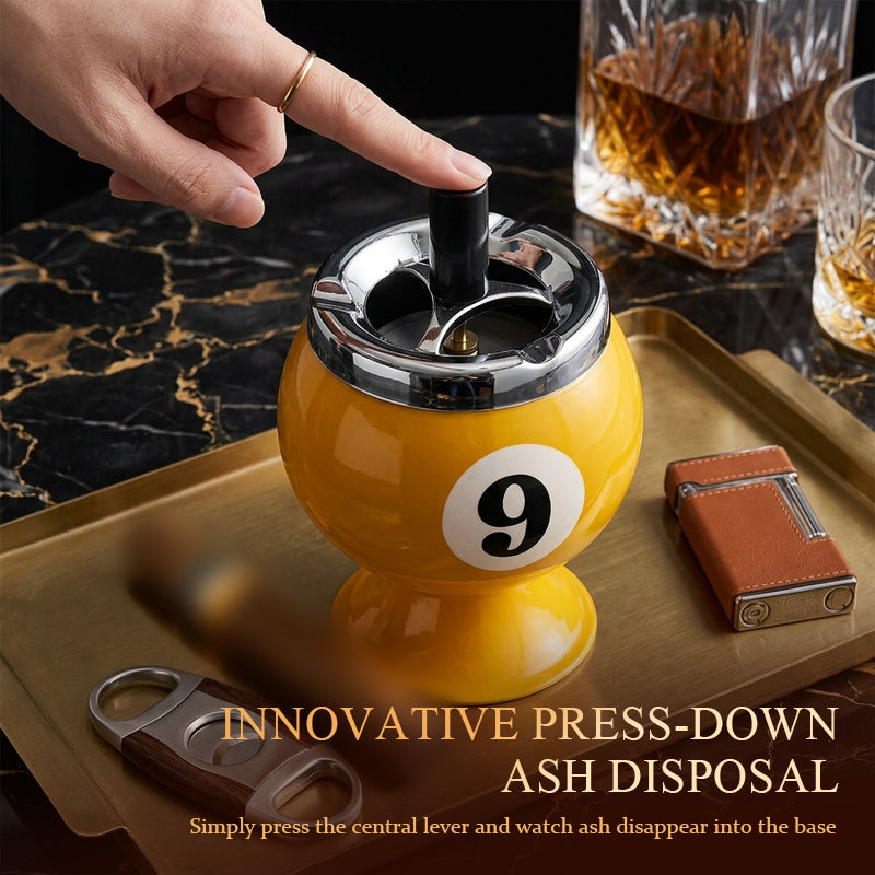 Creative Billiard Ball Metal Ashtray with Lid - Anti-Fly Ash Office Desk Decor