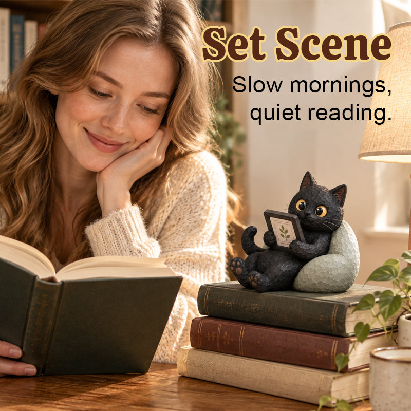 Reading Cat Figurine