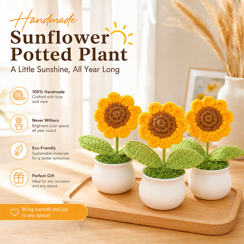 Yarn Sunflower Potted Decor – Simulated Flower Desk Ornament Gift