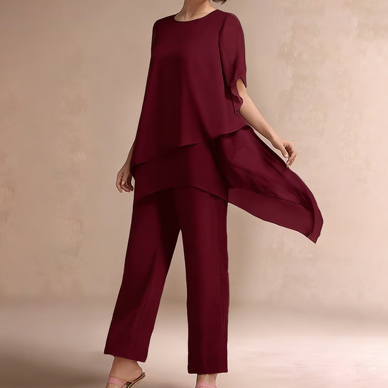 Charming Irregular Top & Wide Leg Pants Set – Asymmetrical Hem, Flowy Double Layer & All-Day Elegance 👗✨