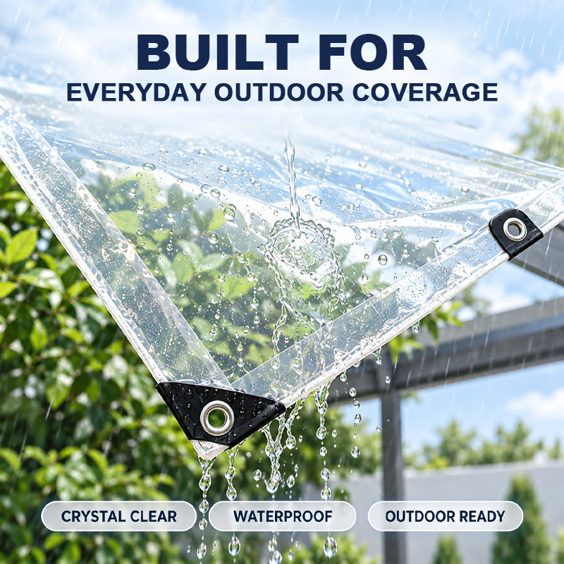 🌧️☀️ Transparent, waterproof PE tarp with reinforced edges for outdoor use