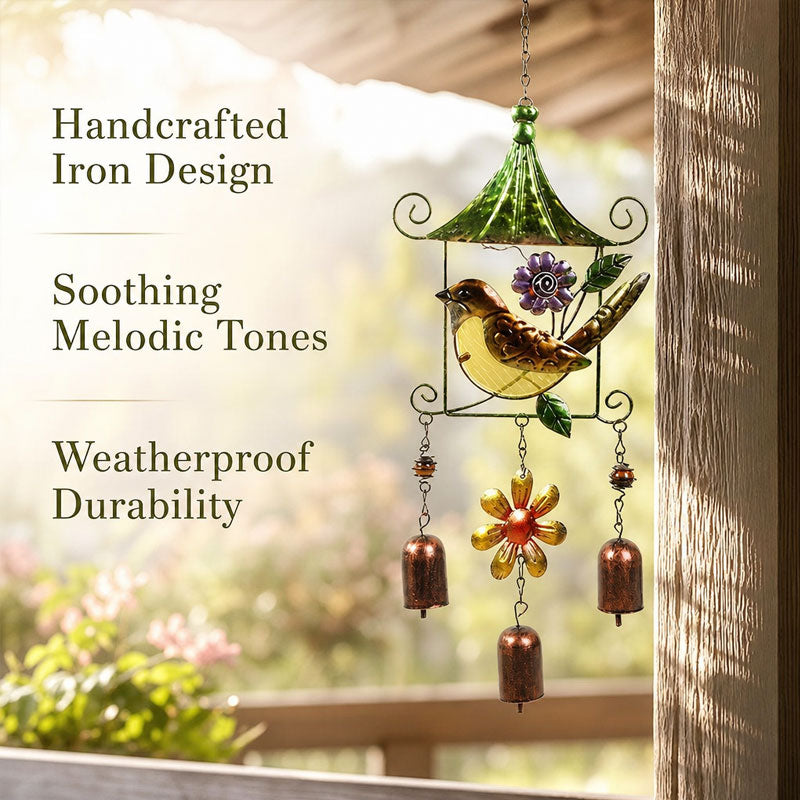 Enchanting Metal Bird & Butterfly Wind Chimes - Hand-Painted Garden & Patio Hanging Decor | Outdoor Art