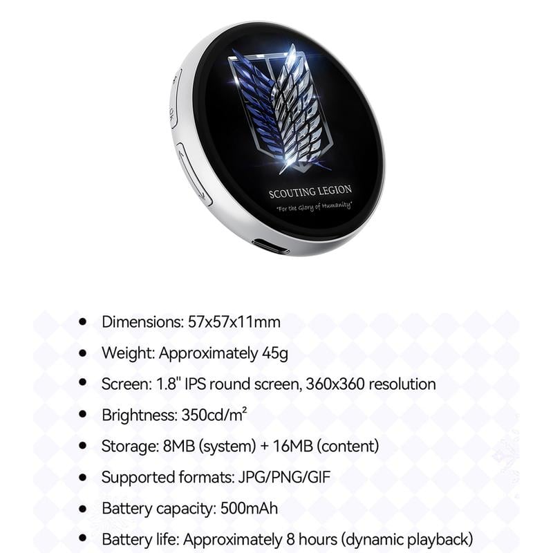 📱 Pixel Touch Digital Badge Screen – 📸 500mAh Lightweight Photo/Video/GIF Pin