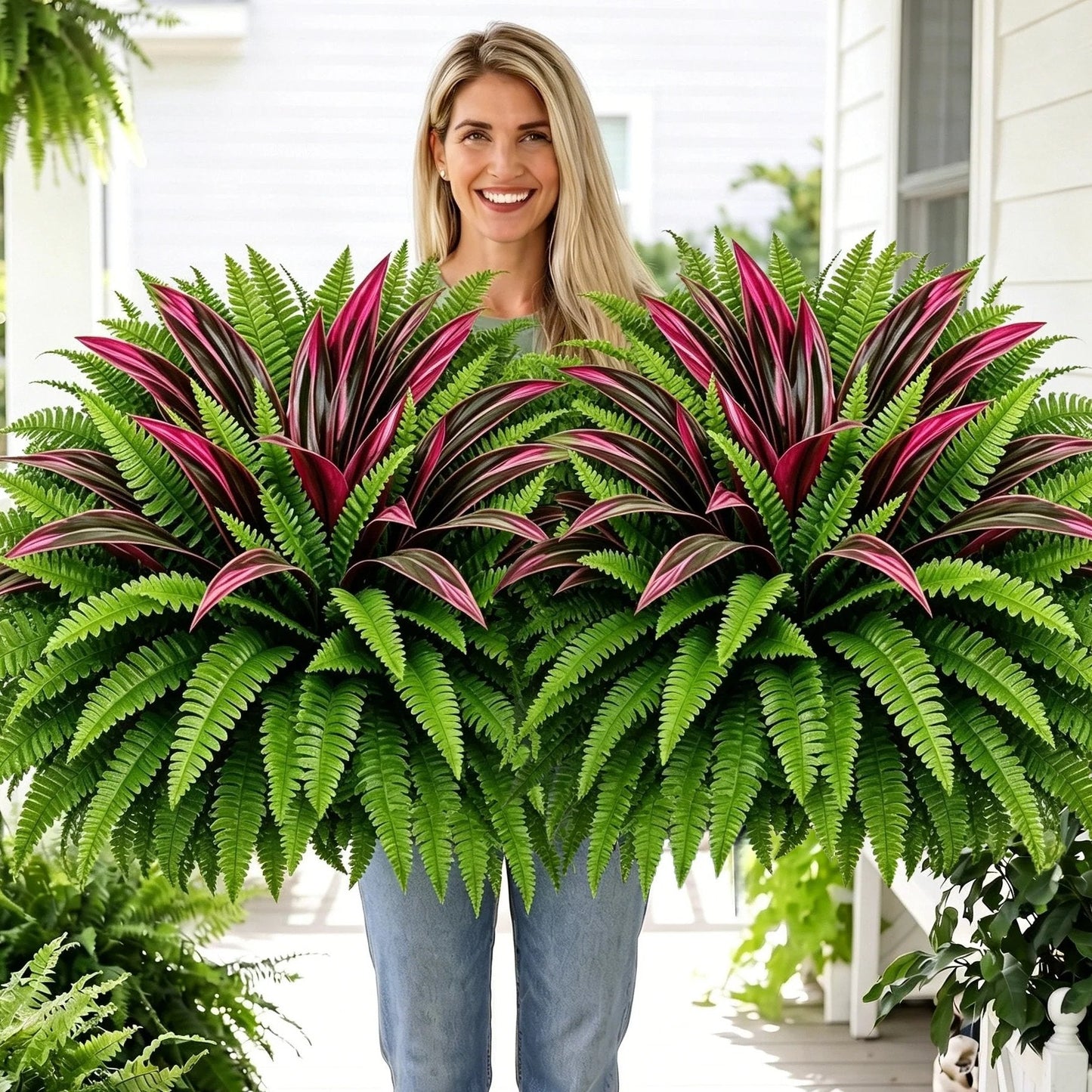 🌿 Lifelike Artificial Fern & Red Dracaena: UV-Resistant Outdoor Plant! ✨