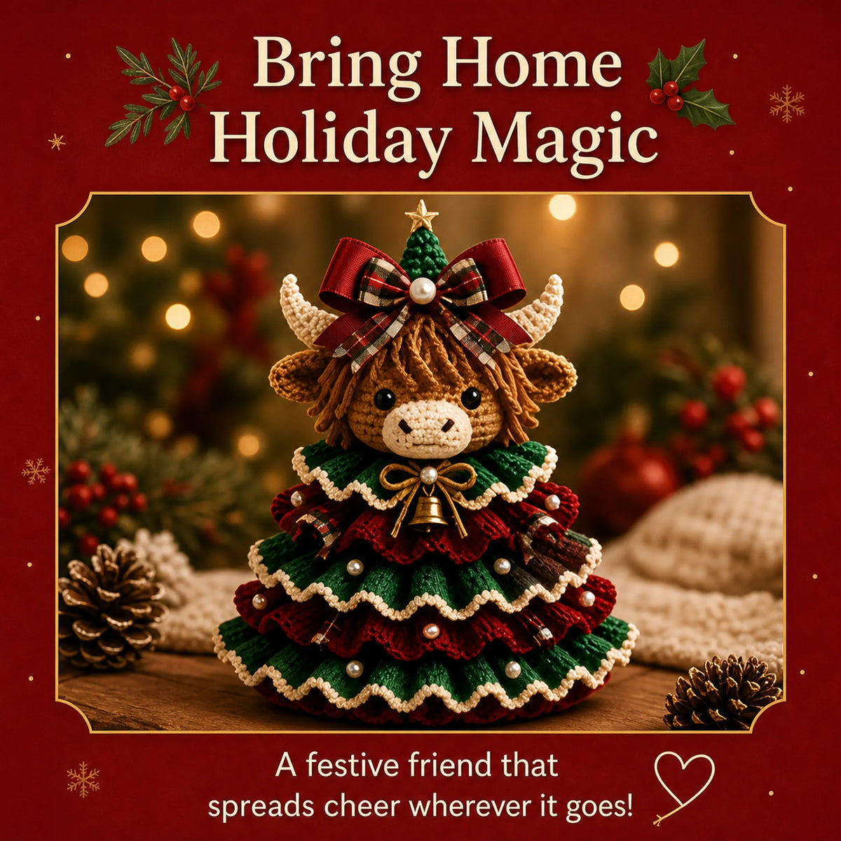 🔥🎄Crochet Animal Christmas Tree DIY Kit – Stitch a Little Christmas Magic(Material kit (not finished product)