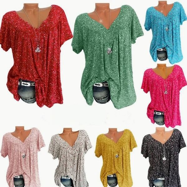 🍃 Spring Fashion: V-Neck Printed Short-Sleeve Top