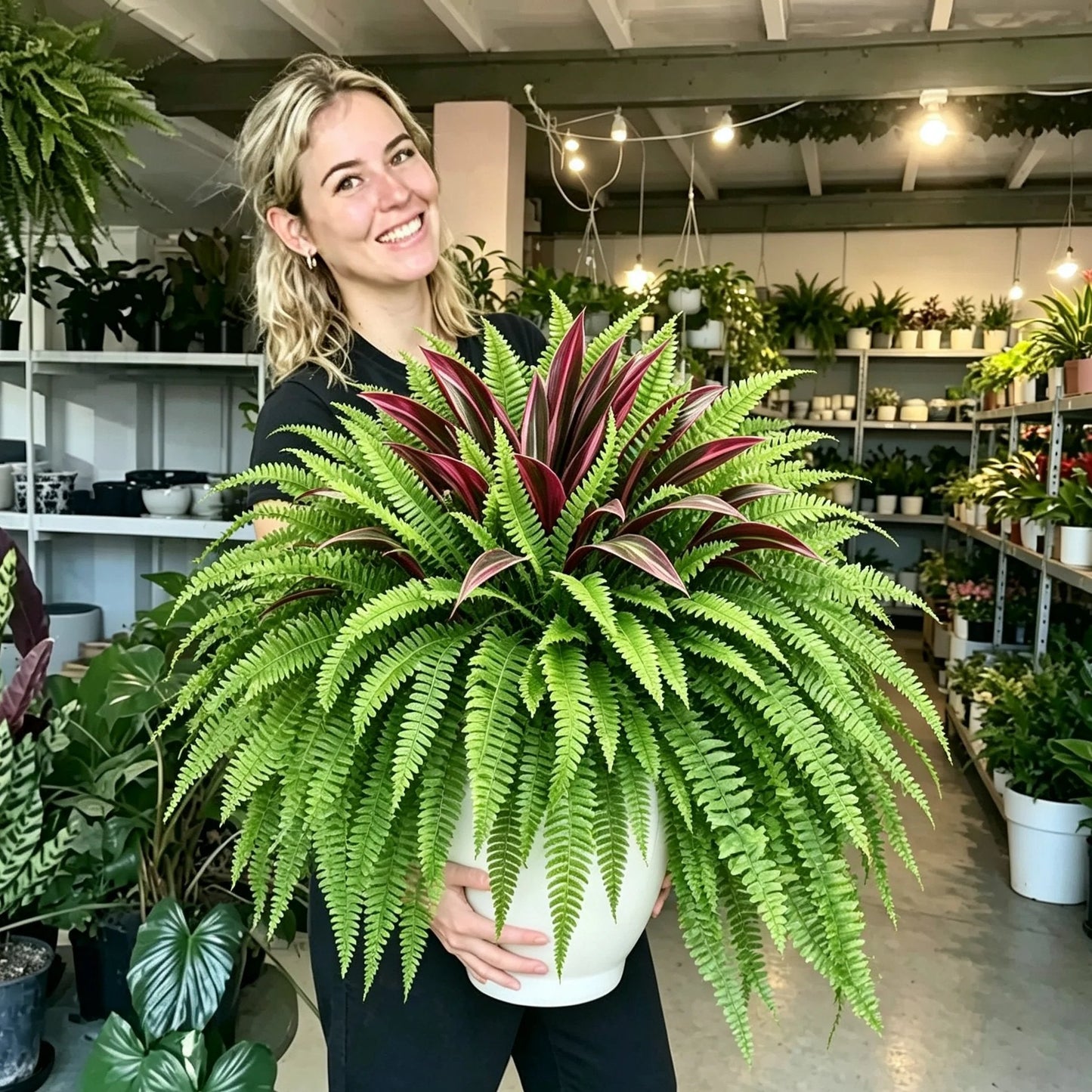 🌿 Lifelike Artificial Fern & Red Dracaena: UV-Resistant Outdoor Plant! ✨