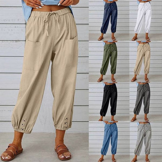 2026 New summer pants made of cotton and linen for women, Nine Minute Pants