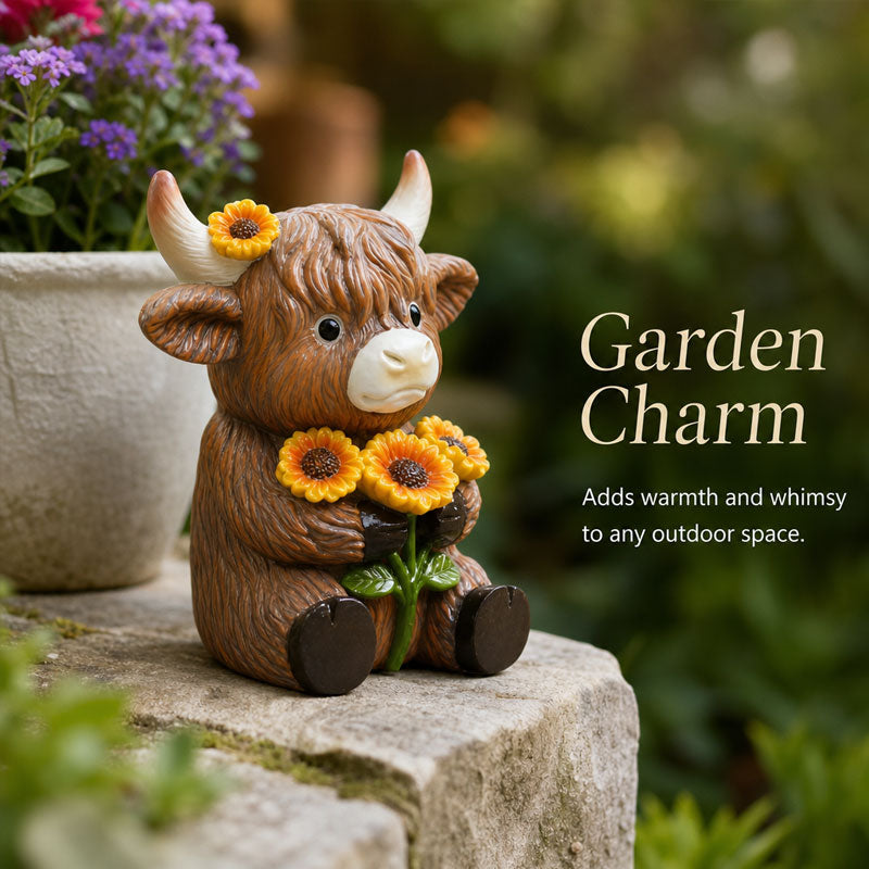 Cute Highland Cow Garden Statue - Outdoor Animal Figurine for Home & Holiday Decor | Unique Gift