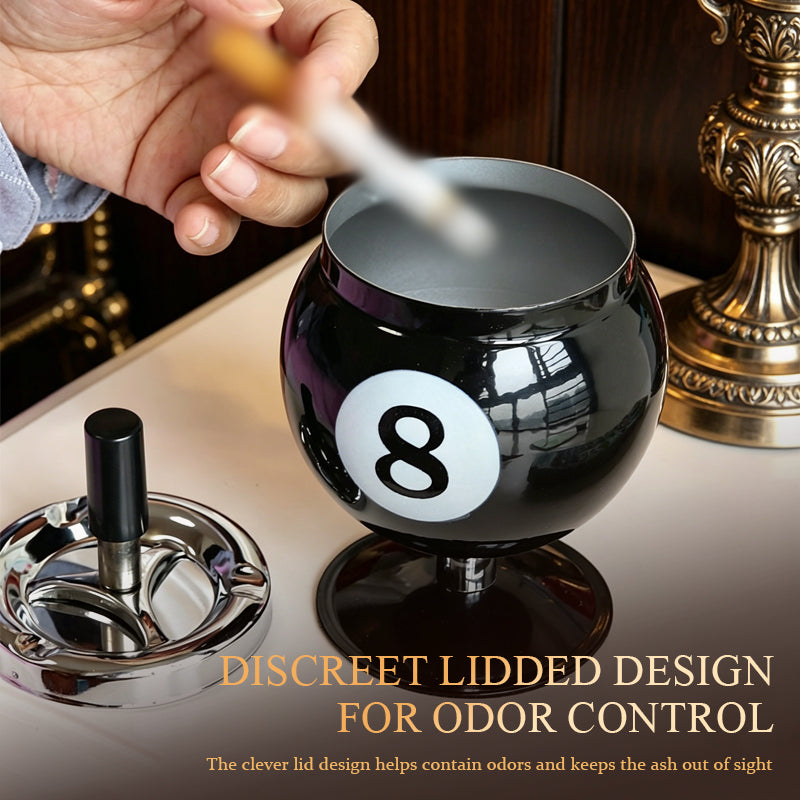 Creative Billiard Ball Metal Ashtray with Lid - Anti-Fly Ash Office Desk Decor