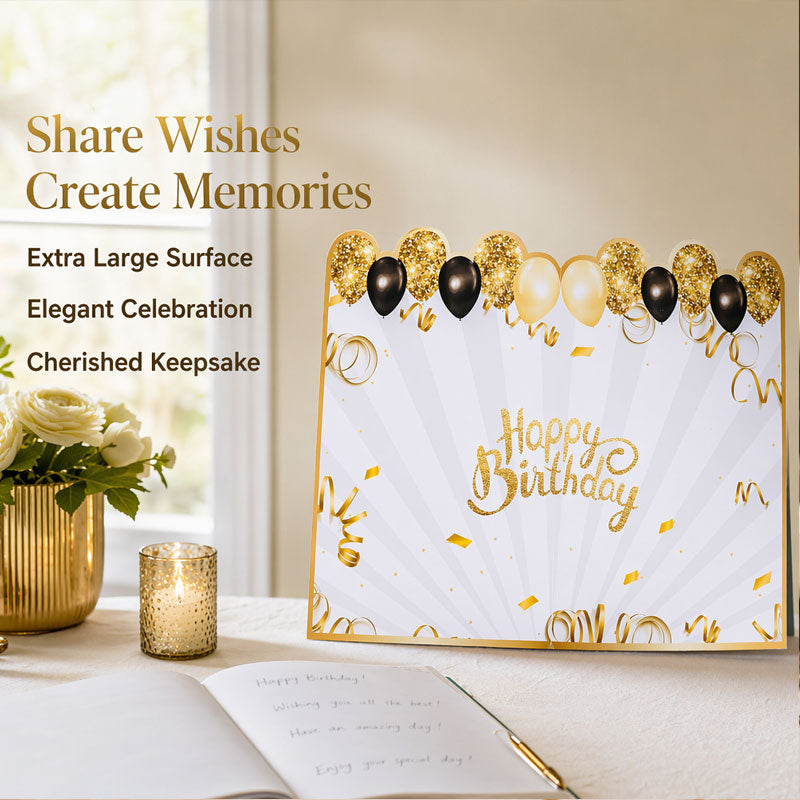 Happy Birthday Black Gold Giant Signature Guest Book & Message Card