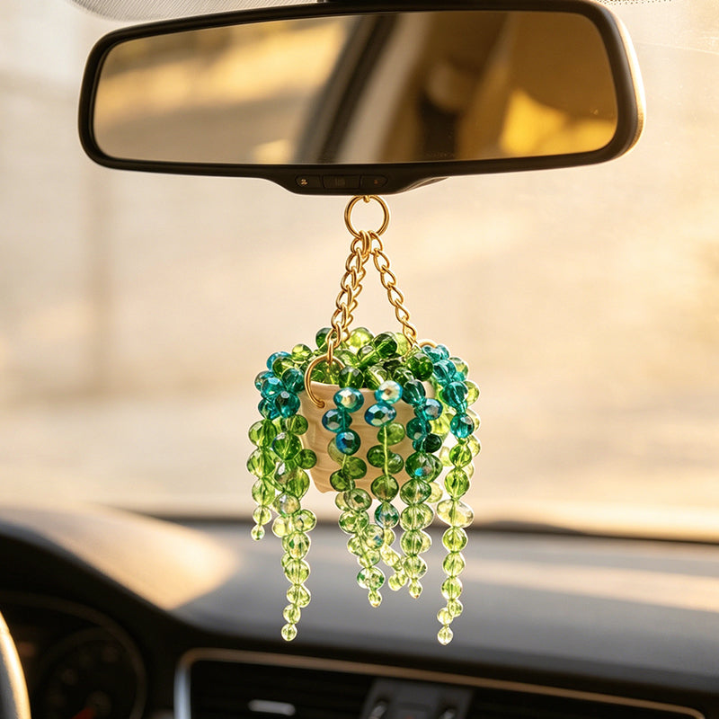 Sun-Kissed Beaded Succulent Car Charm