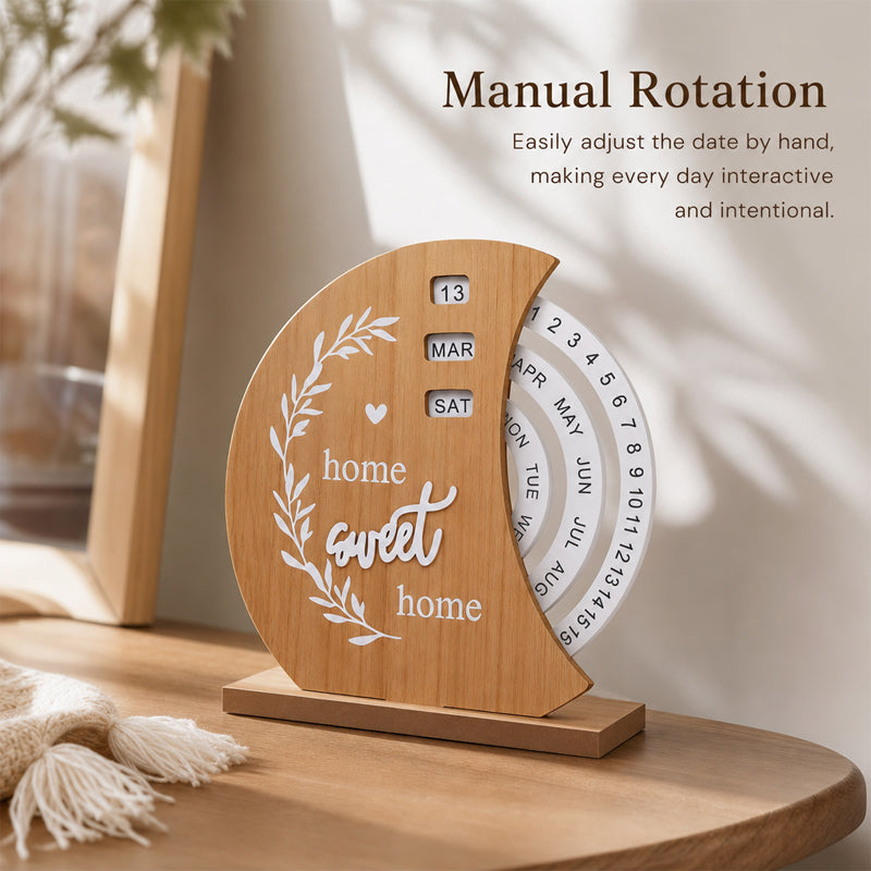 Chic Wooden Perpetual Desk Calendar - Manual Rotating Home & Office Decor