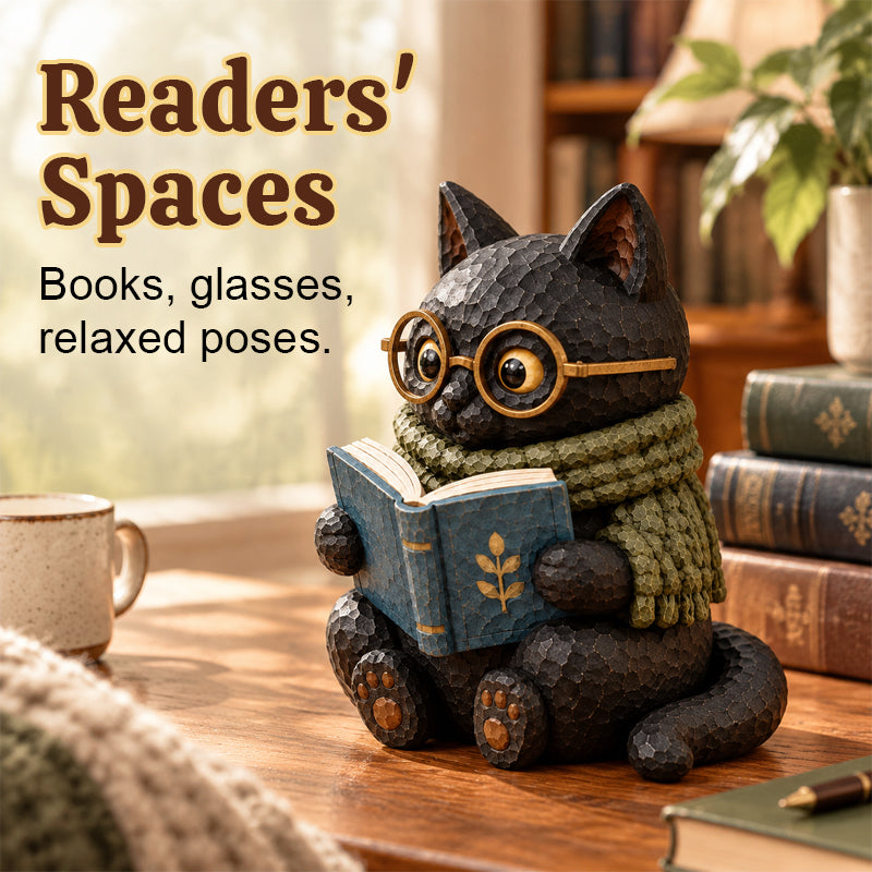 Reading Cat Figurine