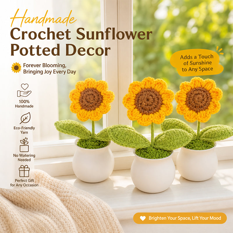 Yarn Sunflower Potted Decor – Simulated Flower Desk Ornament Gift