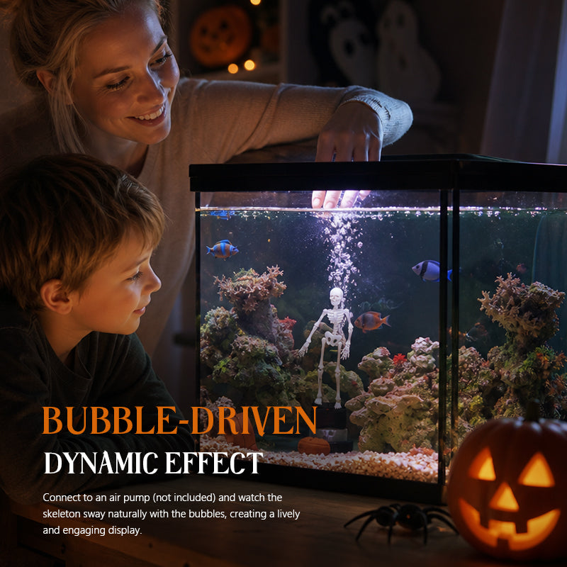 💀 Halloween Dynamic Skeleton Fish Tank Ornament: Air-Driven Aquarium Decor!🐠