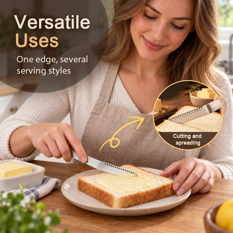 🧈🍽️Multi-Function Butter & Cheese Spreader — Curl Edge, Serrated Side & 3 Finishes