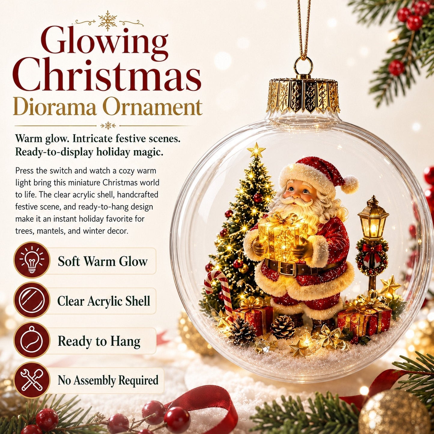 🎄Glowing Christmas Diorama Ornament – A Tiny Winter World in the Palm of Your Hand👼