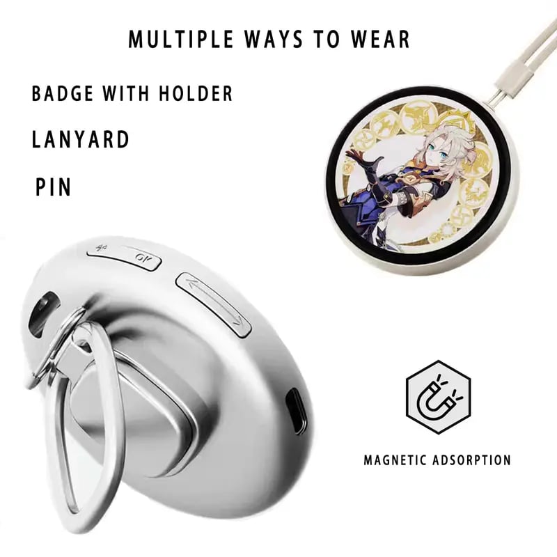 📱 Pixel Touch Digital Badge Screen – 📸 500mAh Lightweight Photo/Video/GIF Pin
